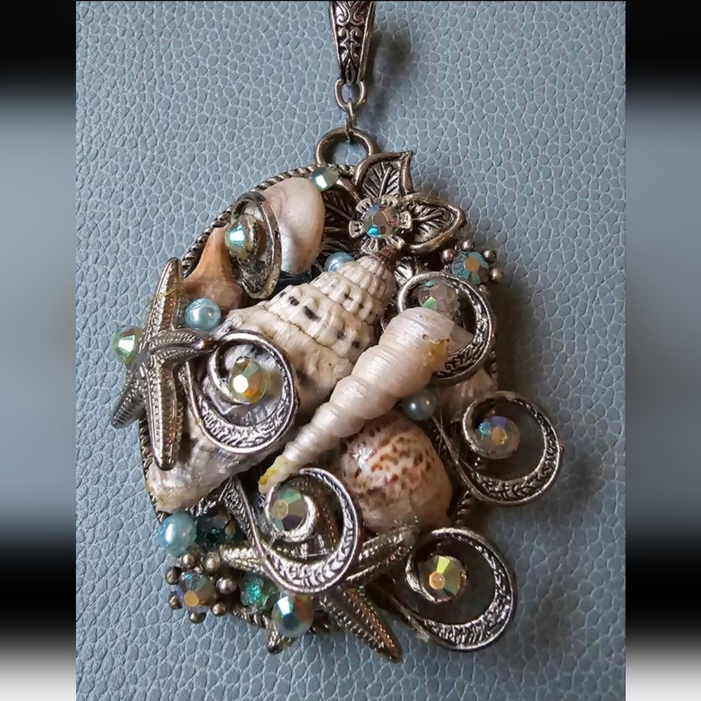 Handcrafted Unique Large Silver Tone Sealife Pend… - image 2